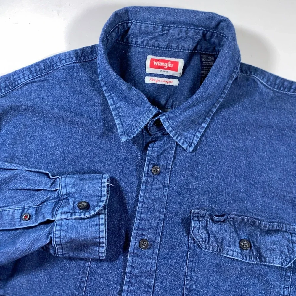 Wrangler Mens Blue Denim Flex for Comfort Long Sleeve Button Down Shirt 2XL U201